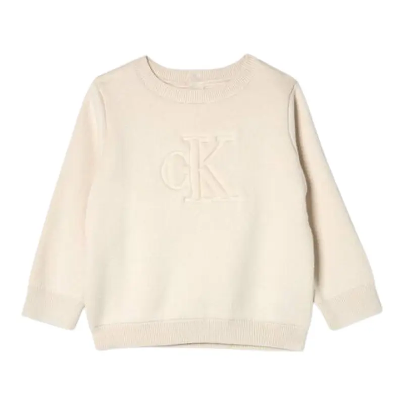 Calvin Klein Maglia tinta unita con Logo Panna per Neonata