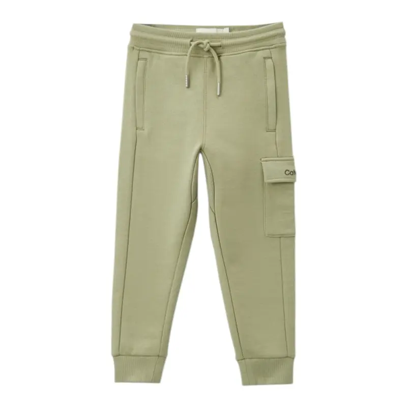 Calvin Klein Pantalone tinta unita con Logo Verde per Bambino