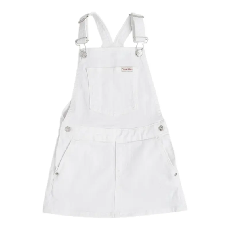 Calvin Klein Salopette Modello Gonna tinta unita con Logo Bianco per Bambina