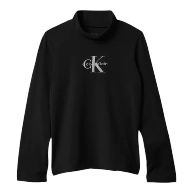 Calvin Klein Shirt Collo Alto tinta unita con Logo Nero per Bambina