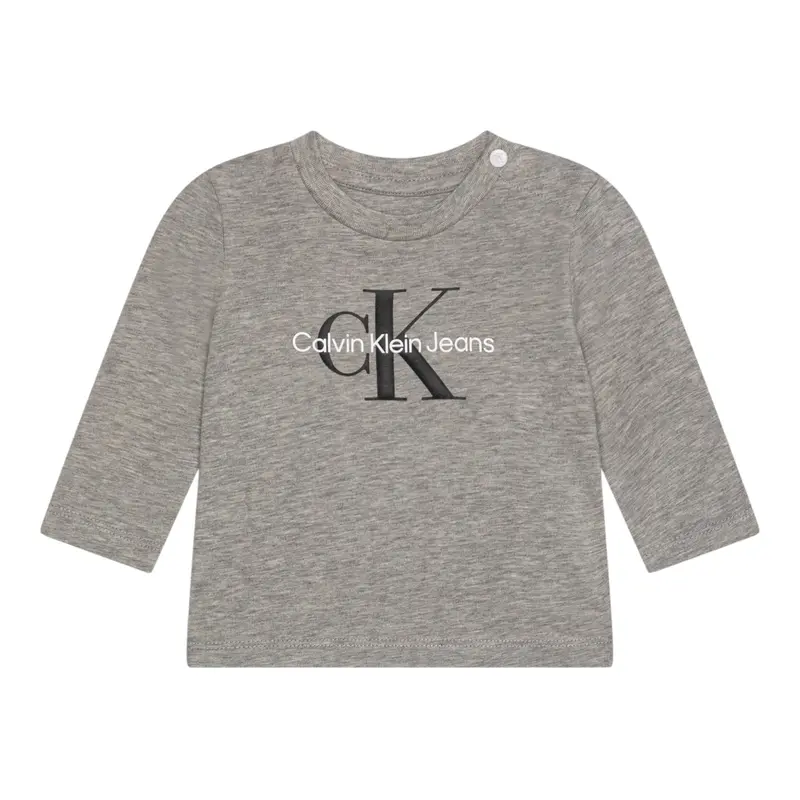 Calvin Klein Shirt Girocollo tinta unita con Logo Grigio per Neonato