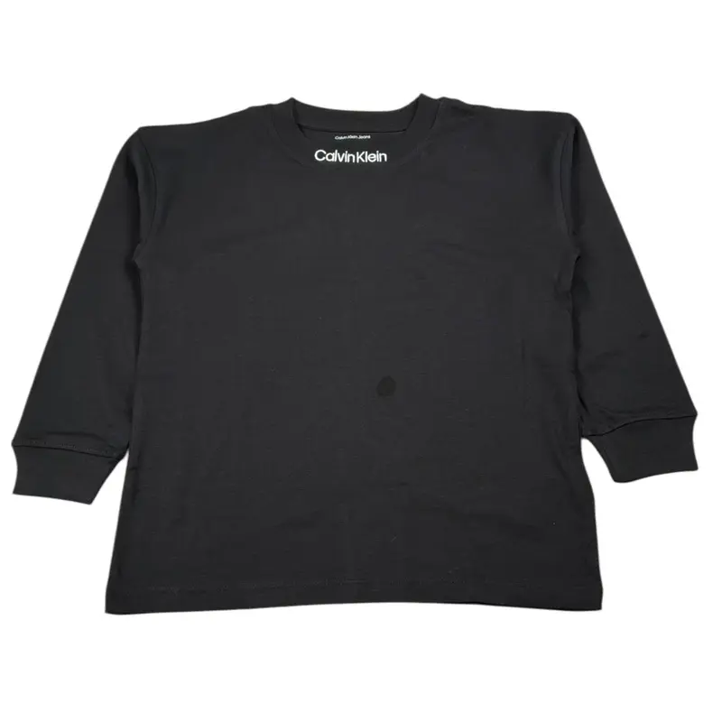 Calvin Klein Shirt Girocollo tinta unita con Logo Nero per Bambino