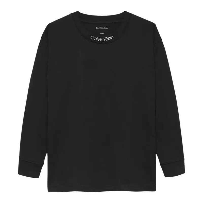 Calvin Klein Shirt Girocollo tinta unita con Logo Nero per Bambino