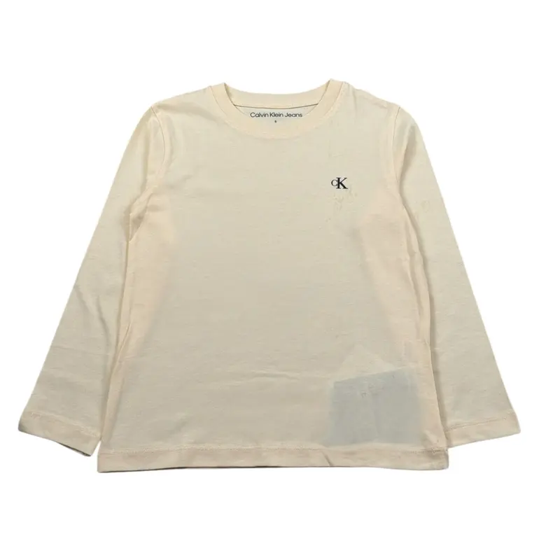 Calvin Klein Shirt Girocollo tinta unita con Logo Panna per Bambino