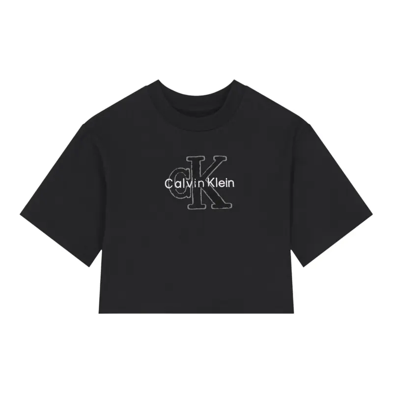 Calvin Klein T-Shirt Girocollo tinta unita con Logo Nero per Bambina