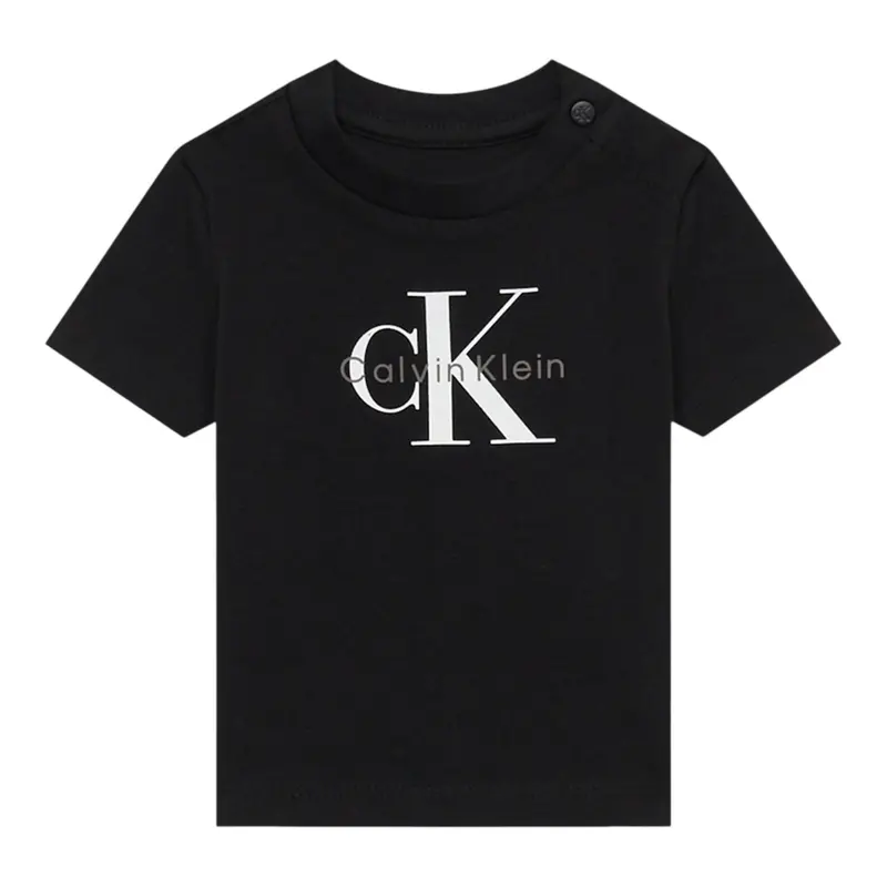 Calvin Klein T-Shirt Girocollo tinta unita con Logo Nero per Bambino