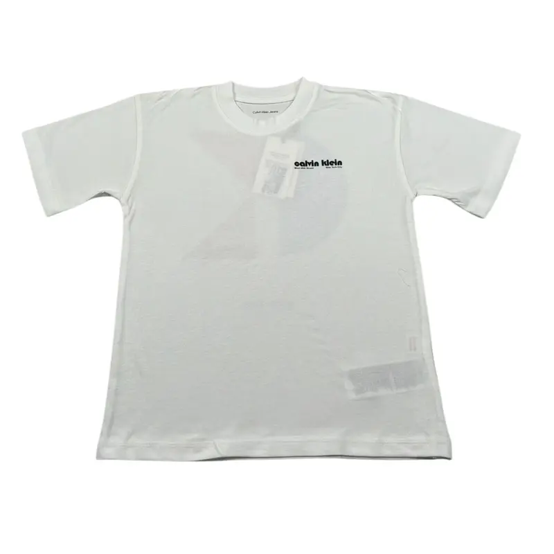 Calvin Klein T-Shirt Girocollo tinta unita con Stampa Bianco per Bambino
