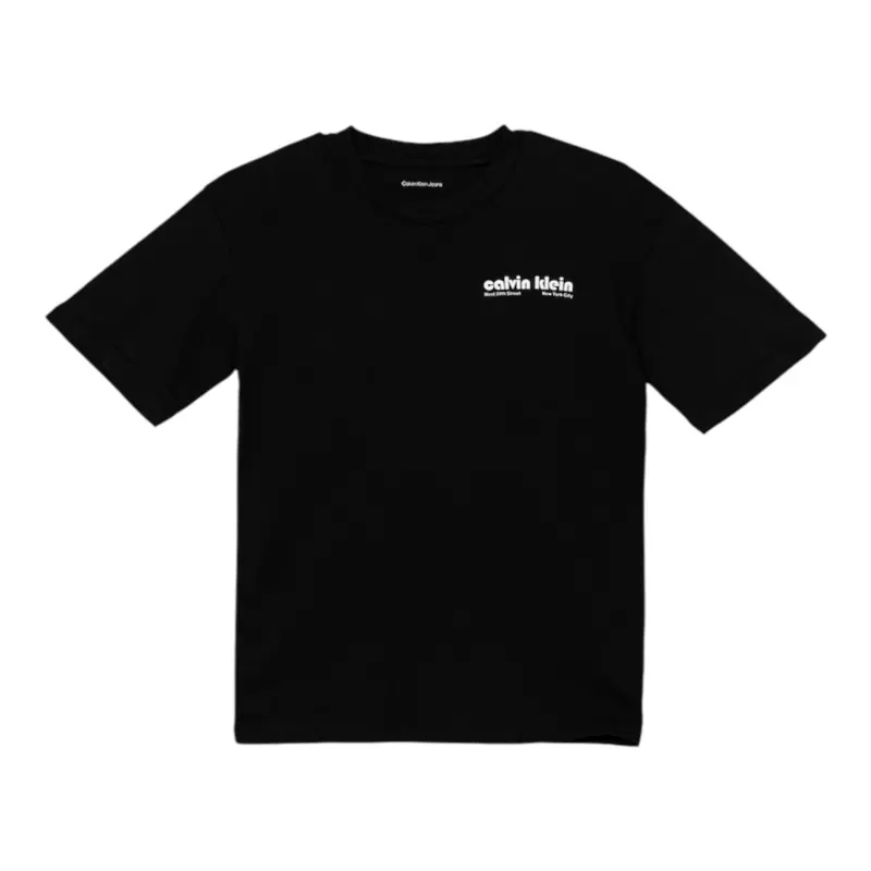 Calvin Klein T-Shirt Girocollo tinta unita con Stampa Nero per Bambino