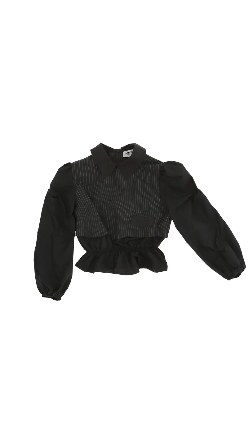 CAMICIA A RIGHE CON FINTO GILET NERO/GRIGIO DONDUP