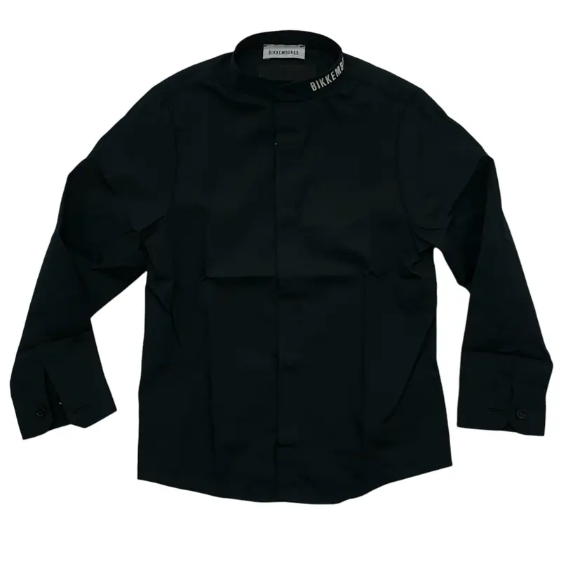 Camicia bambino collo coreana con logo a contrasto