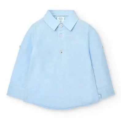 Camicia bambino in lino celeste