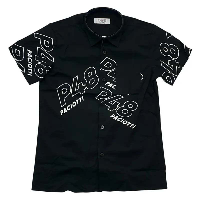 Camicia bambino nera con logo a contrasto bianco maniche corte
