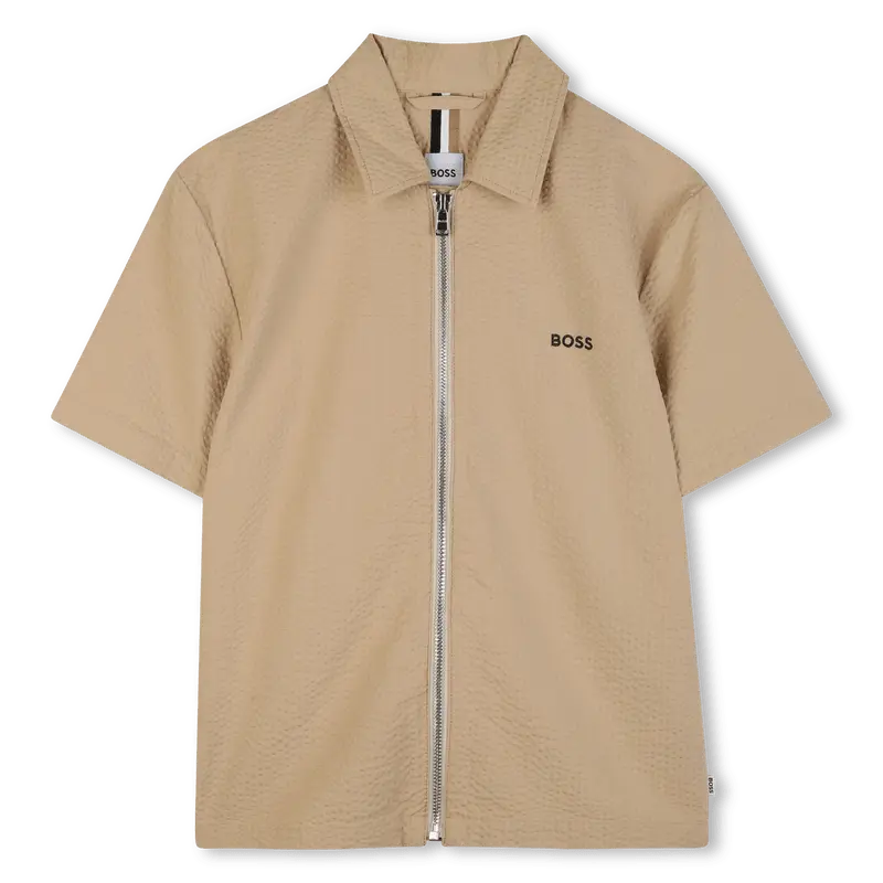 CAMICIA BEIGE CON ZIP CON LOGO NERO BOSS