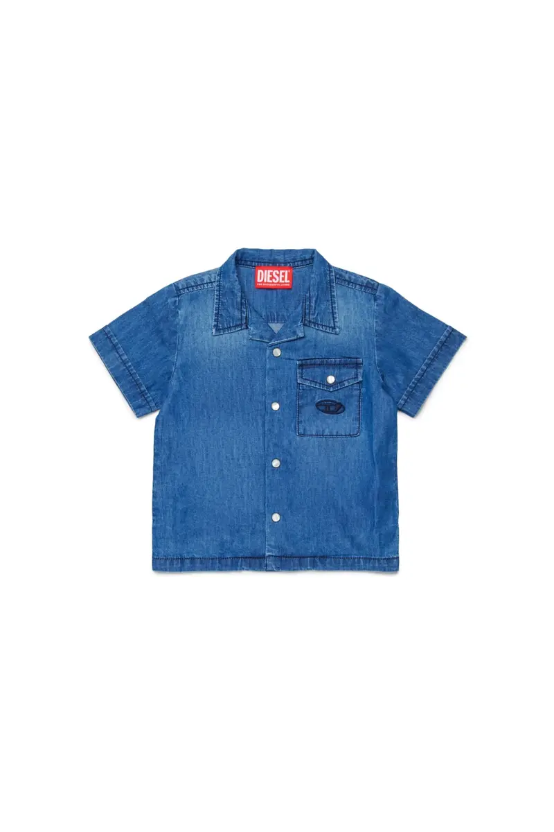 CAMICIA IN DENIM BLU CON TASCINO SUL DAVANTI CON LOGO DIESEL