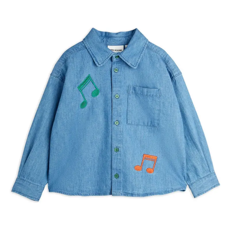 CAMICIA IN DENIM CON NOTE MUSICALI MINI RODINI