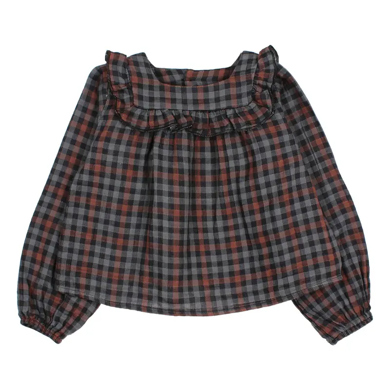 Camicia in Garza di Cotone a Quadri | Grigio antracite