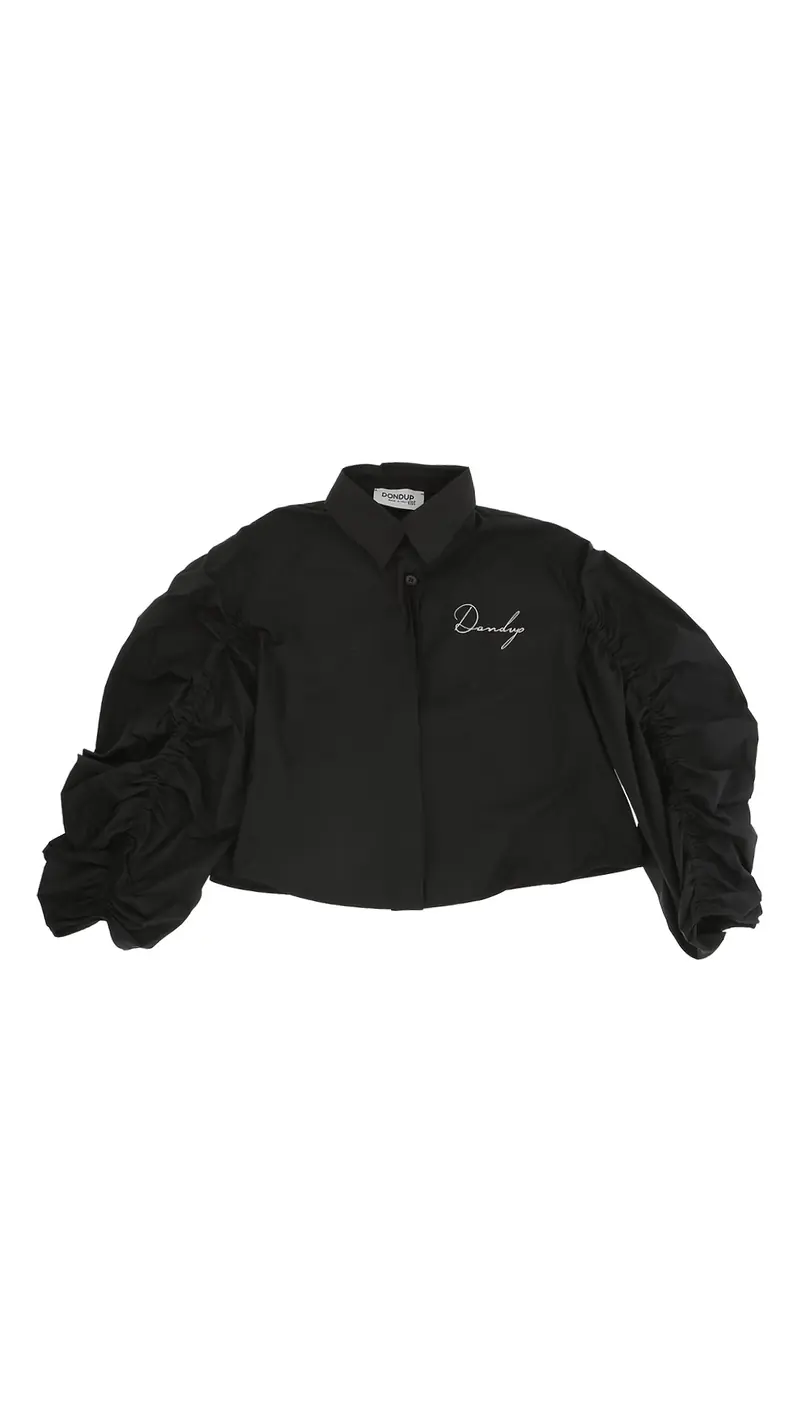 CAMICIA TAFFETTAS MANICA CON ARRICCIO NERO LOGO ARGENTO DONDUP
