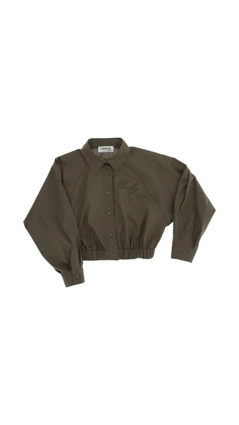 CAMICIA VERDE MILITARE CROPPED CON LOGO RICAMATO DONDUP