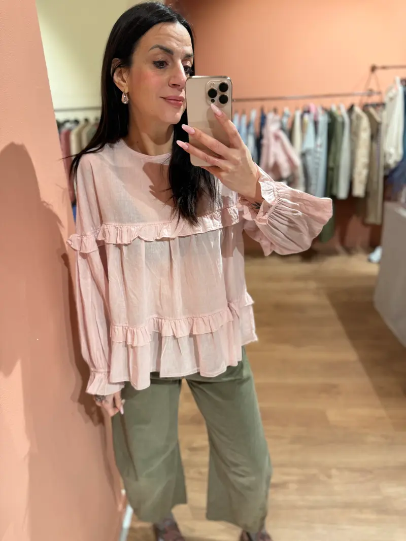 Camicia volant rosa