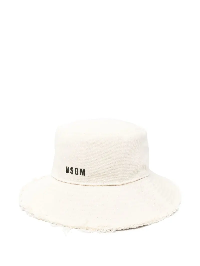 CAPPELLO BUCKET CREMA CON LOGO NERO MSGM