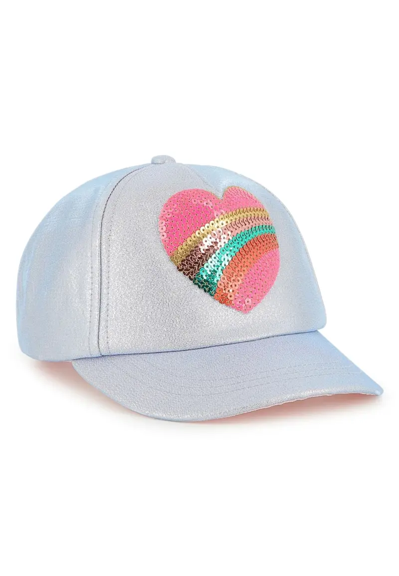 CAPPELLO CON VISIERA METALIZZATO CON CUORE IN PAILLETTES BILLIEBLUSH