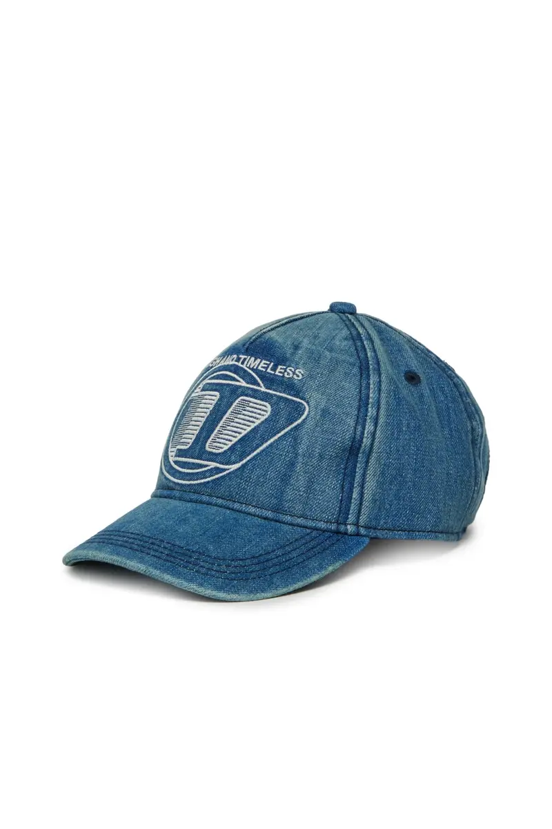 CAPPELLO IN DENIM CON LOGO IN RICAMO BIANCO DIESEL