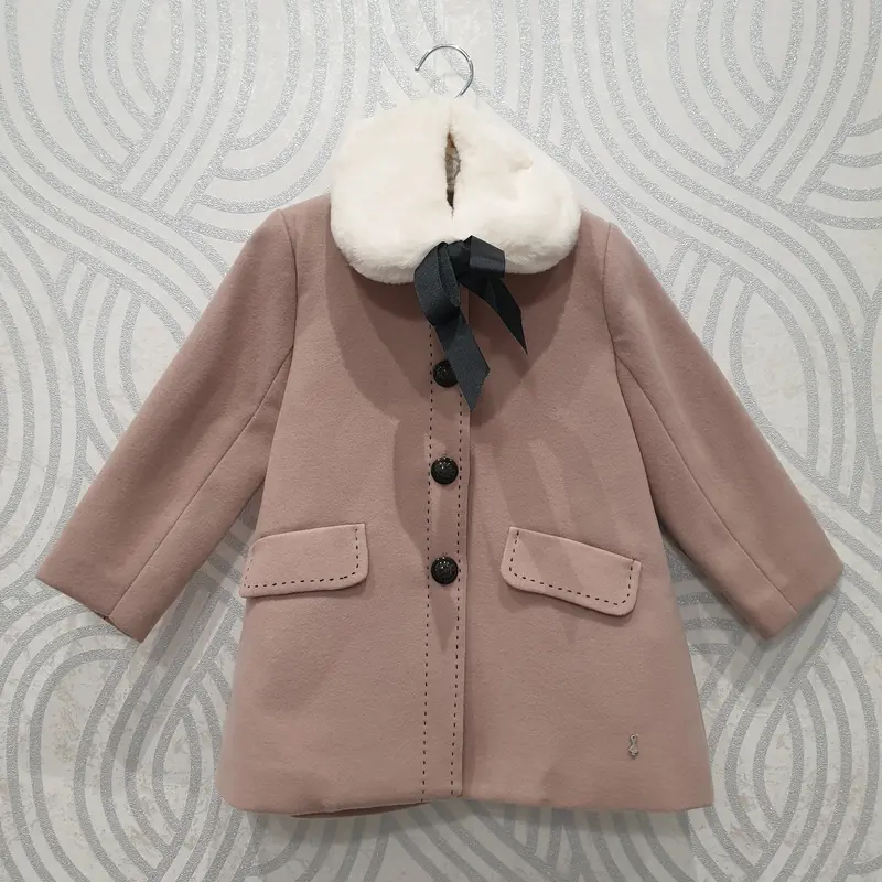 Cappottino bambina in panno con collo applicato panna