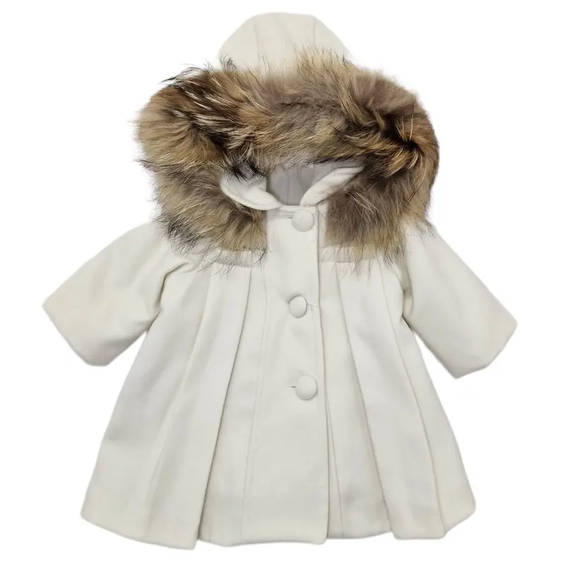 Cappotto bambina in panno con cappuccio con pelliccia