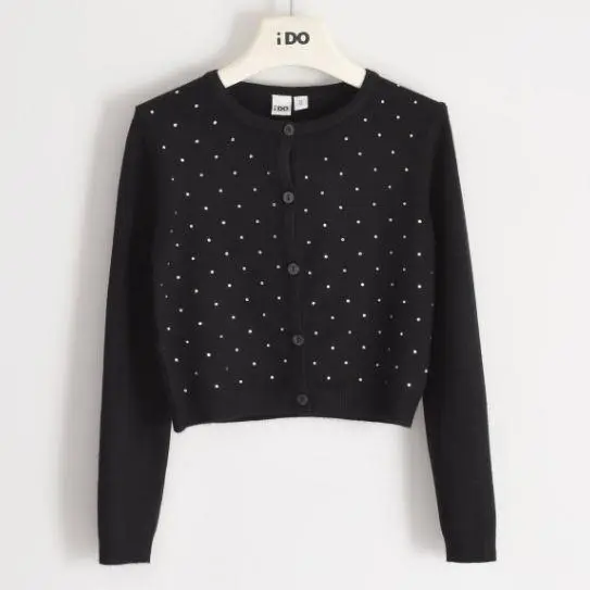 Cardigan bambina con tessuto morbido con strass applicati