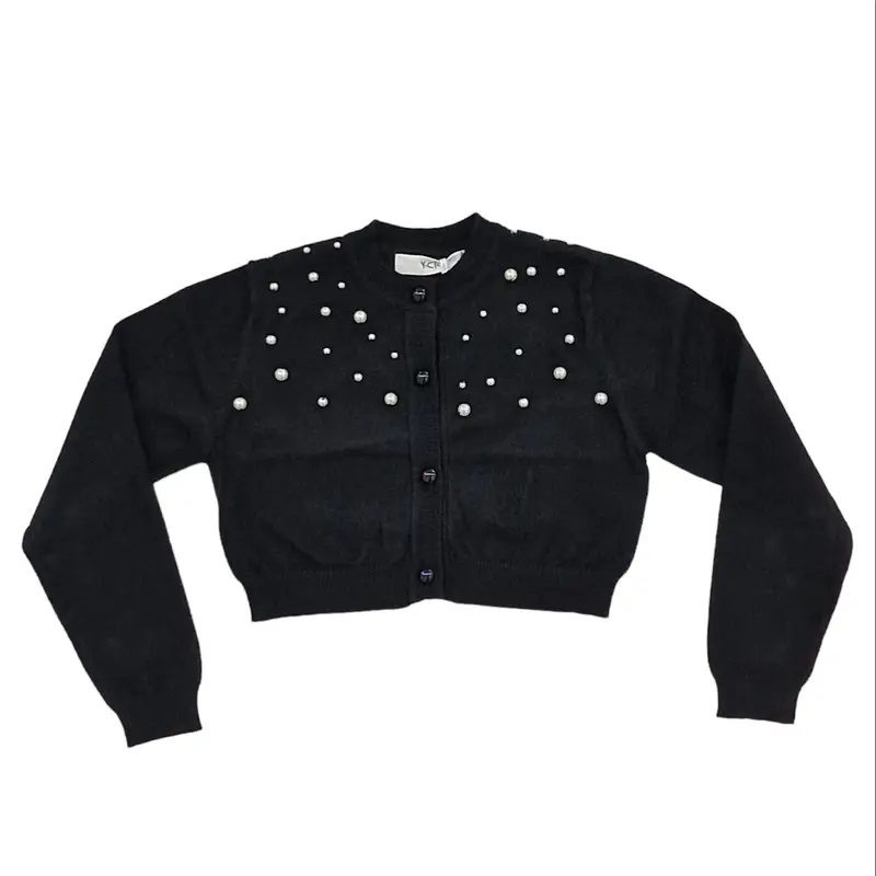Cardigan bambina nero con perle applicate