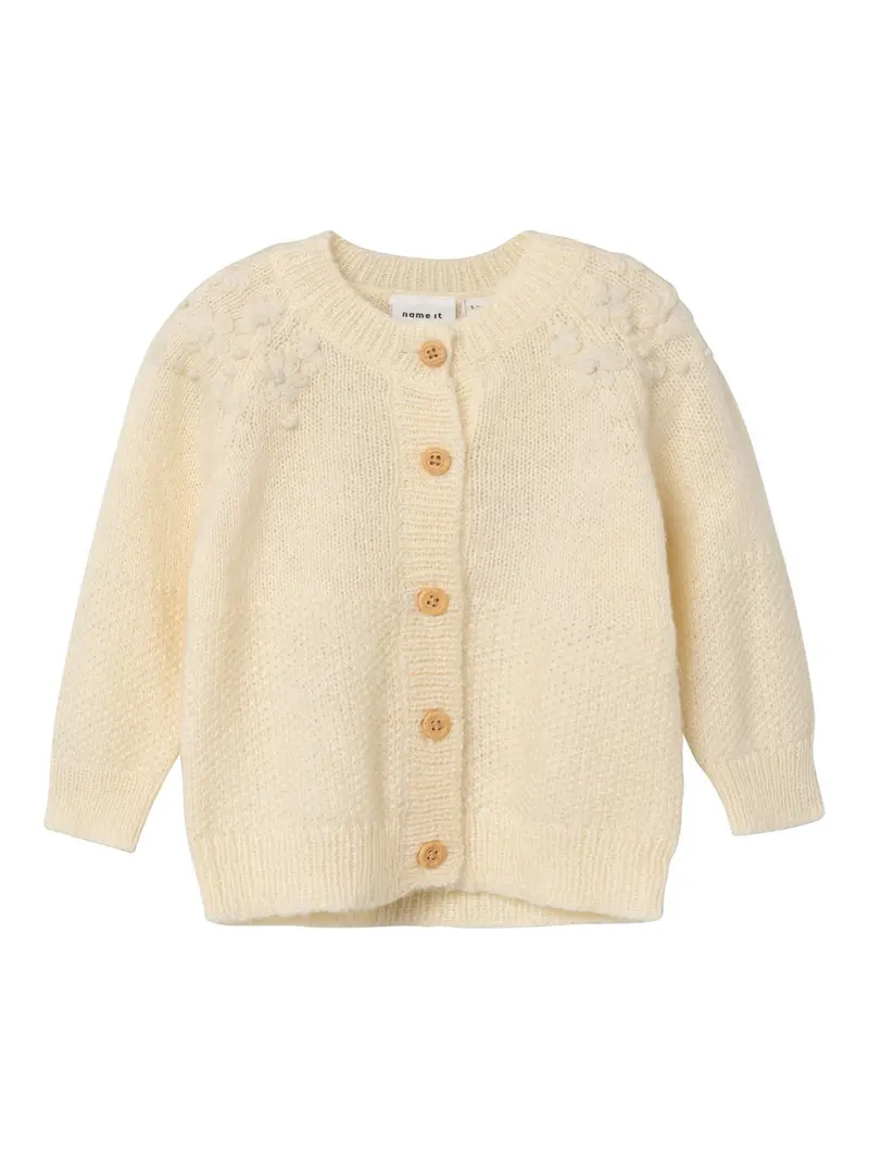 Cardigan con ricami e bottoni in legno