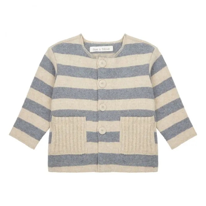 Cardigan in maglia a righe con tasche | Beige