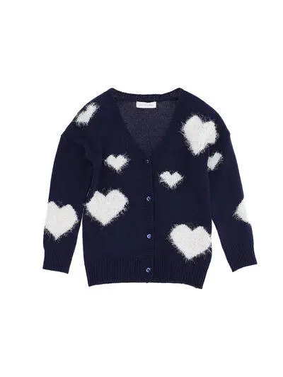 Cardigan in maglia cuori intarsiati
