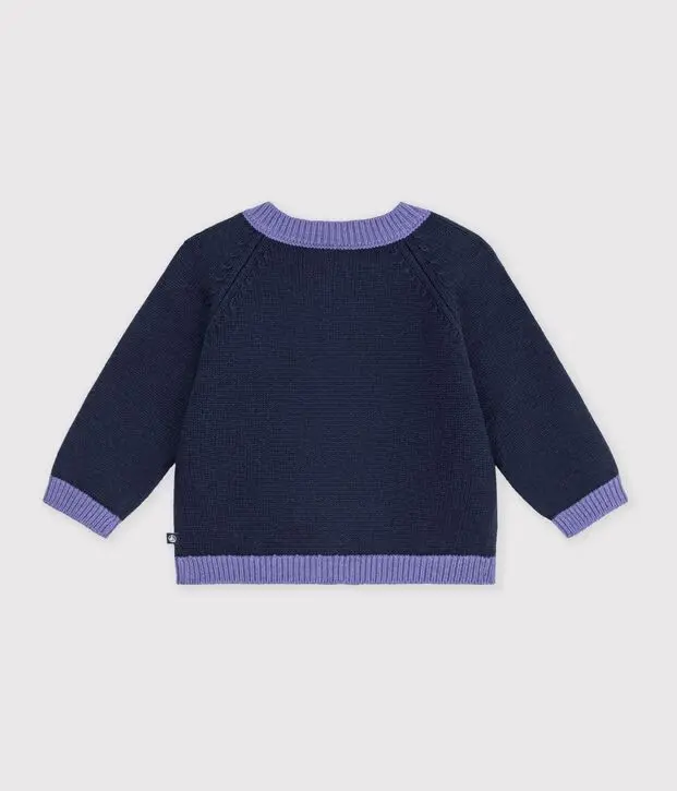 Cardigan in maglia di misto lana e cotone con motivo jacquard a cuori Petit Bateau