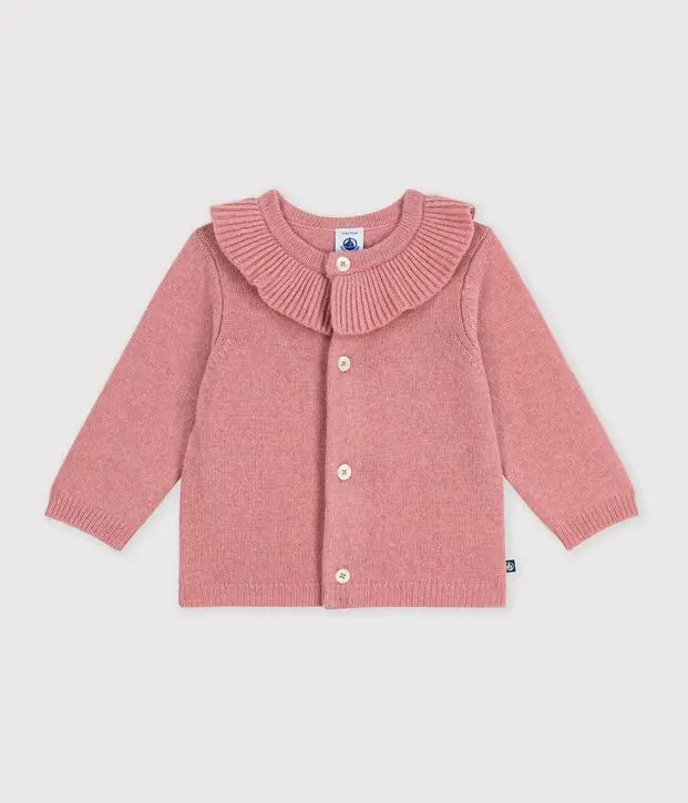Cardigan in maglia di misto lana e cotone tinta unita con colletto Petit Bateau