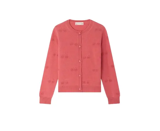 Cardigan Manon lampone con ciliegie in cashmere