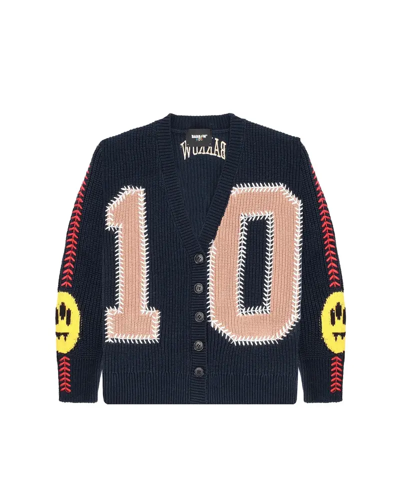 CARDIGAN SCOLLO A V BLU CON LOGO BEIGE BARROW