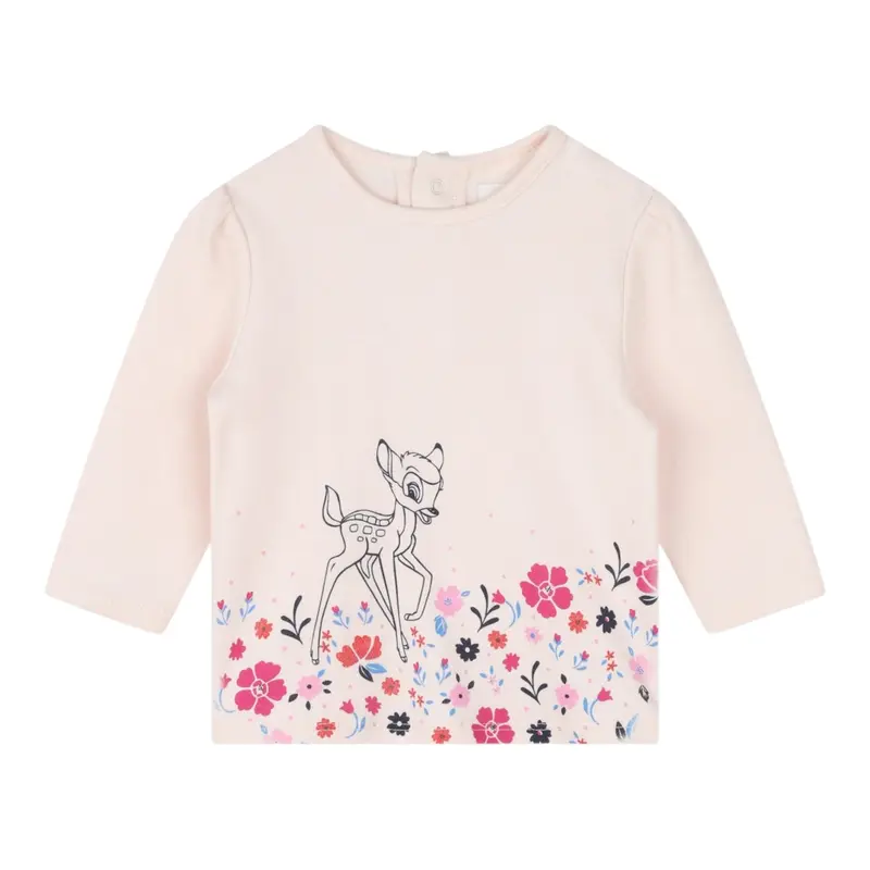 Carre'Ment Beau Shirt Girocollo tinta unita con Stampa Rosa per Bambina