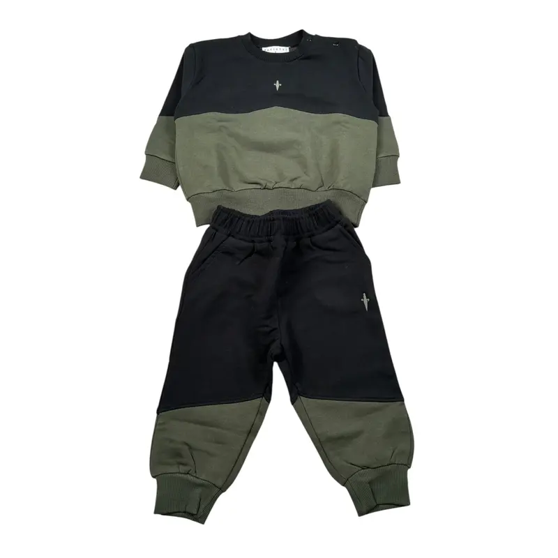 Cesare Paciotti Completo 2 Pezzi Felpa-Pantalone Nero/Verde per Neonato