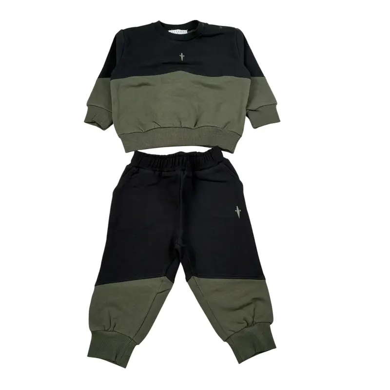 Cesare Paciotti Completo 2 Pezzi Felpa-Pantalone Nero/Verde per Neonato