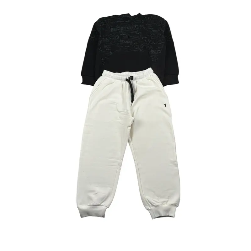 Cesare Paciotti Completo 2Pz Felpa-Pantalone Bicolore Nero/Bianco per Bambino