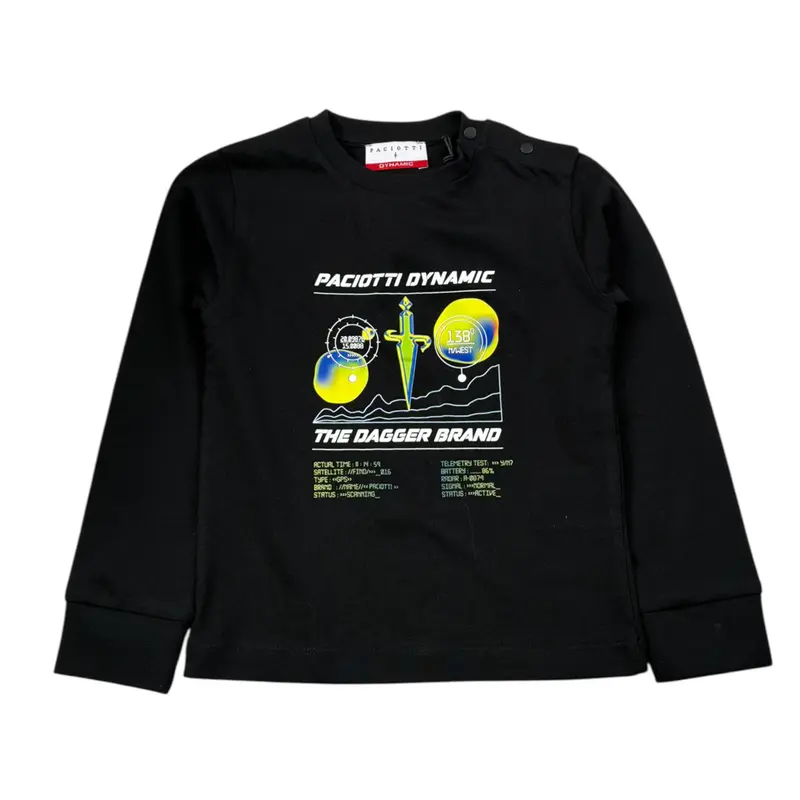 Cesare Paciotti Shirt Girocollo tinta unita con Stampa Nero per Bambino