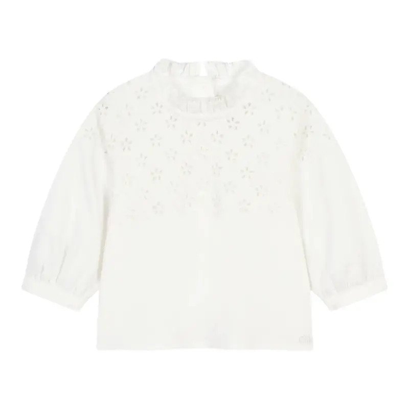 Chloe' Camicia Manica Lunga tinta unita In Pizzo Sangallo Bianco per Neonata