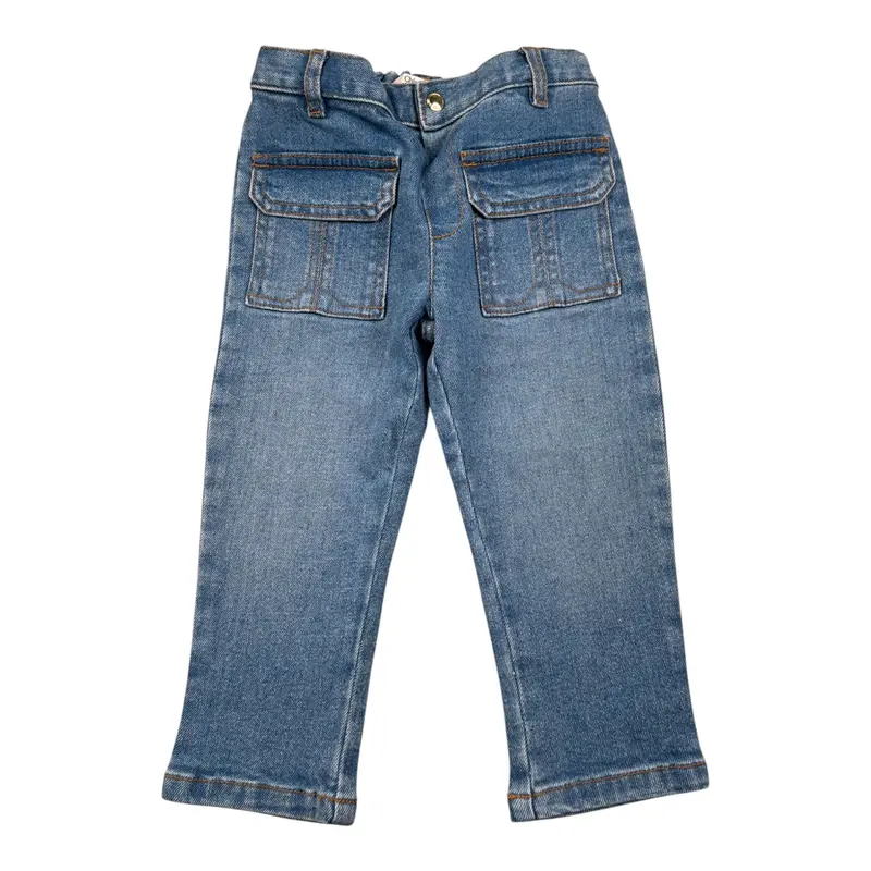 Chloe' Jeans tinta unita con Elastico In Vita Azzurro per Neonata