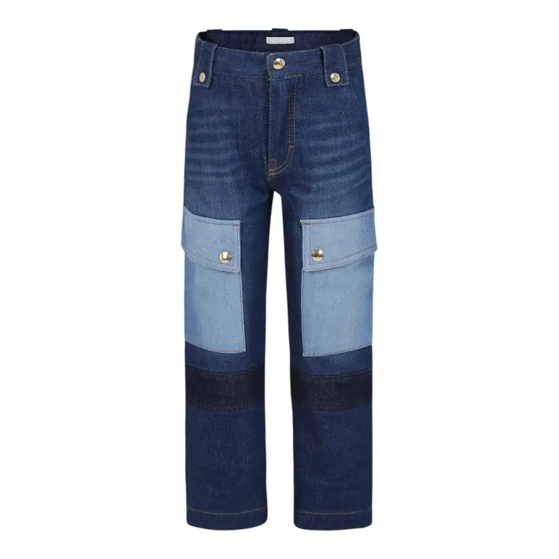 Chloe' Jeans tinta unita con Tasche In Contrasto Blu per Bambina