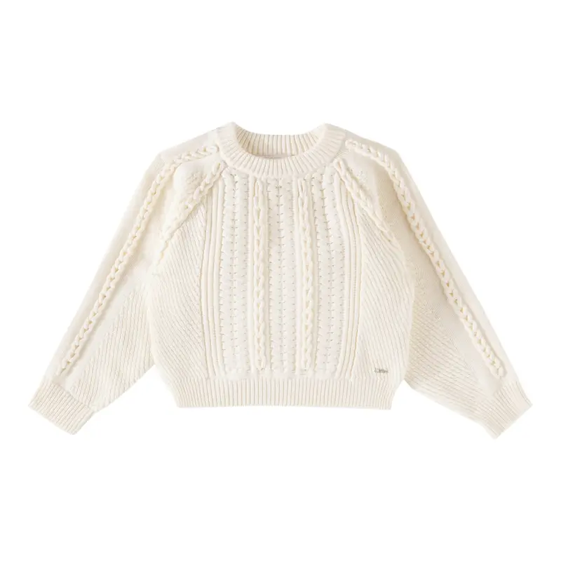 Chloe' Maglia Girocollo tinta unita Panna per Bambina
