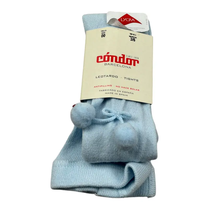 Cnd Calze Tnta Unita con Pon Pon Azzurro per Neonata