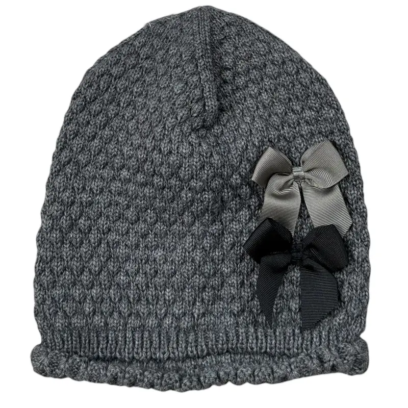Cnd Cappello tinta unita con Fiocchi Grigio per Bambina