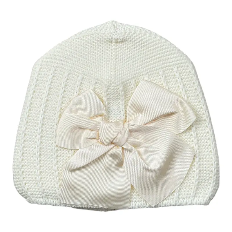 Cnd Cappello tinta unita con Fiocco Panna per Bambina