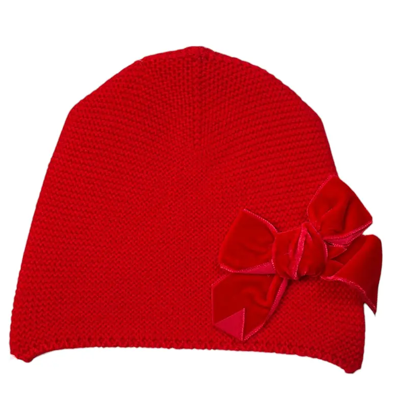 Cnd Cappello tinta unita con Fiocco Rosso per Bambina
